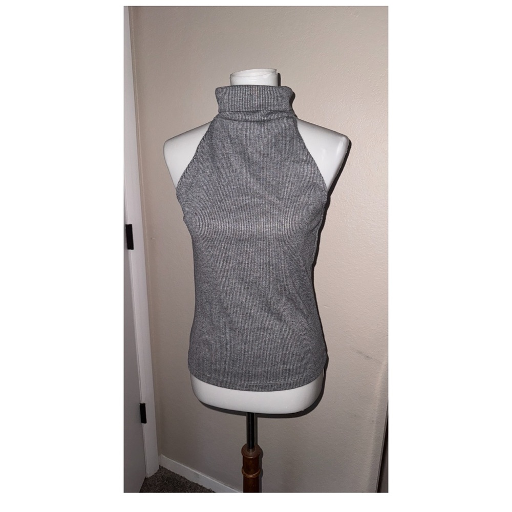 Gray Mock Neck Turtleneck Tank Top